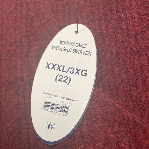 SCOOP Women’s Cable V-Neck Split Sweater Vest Size XXXL/3XG (22) Red New - Picture 6 of 7